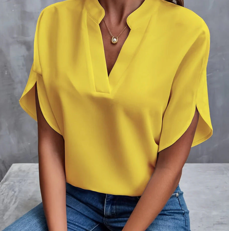 Elarova | V-Ausschnitt Damen Kurzarm-Shirt