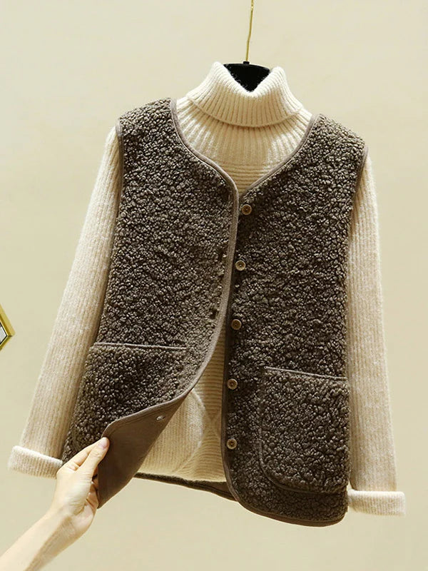 Elarova | Warmer Ärmelloser Lammwolle Cardigan Für Frauen