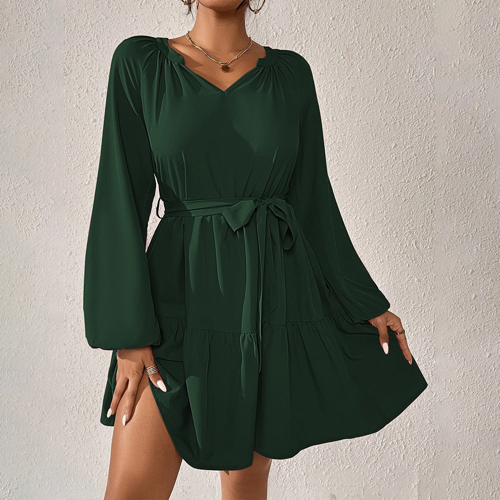 Norvielle Damen Langarmkleid Rüschen Eleganz - Norvielle