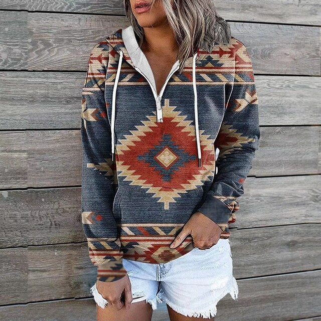 Norvielle Damen Ethnische Kapuzenpullover