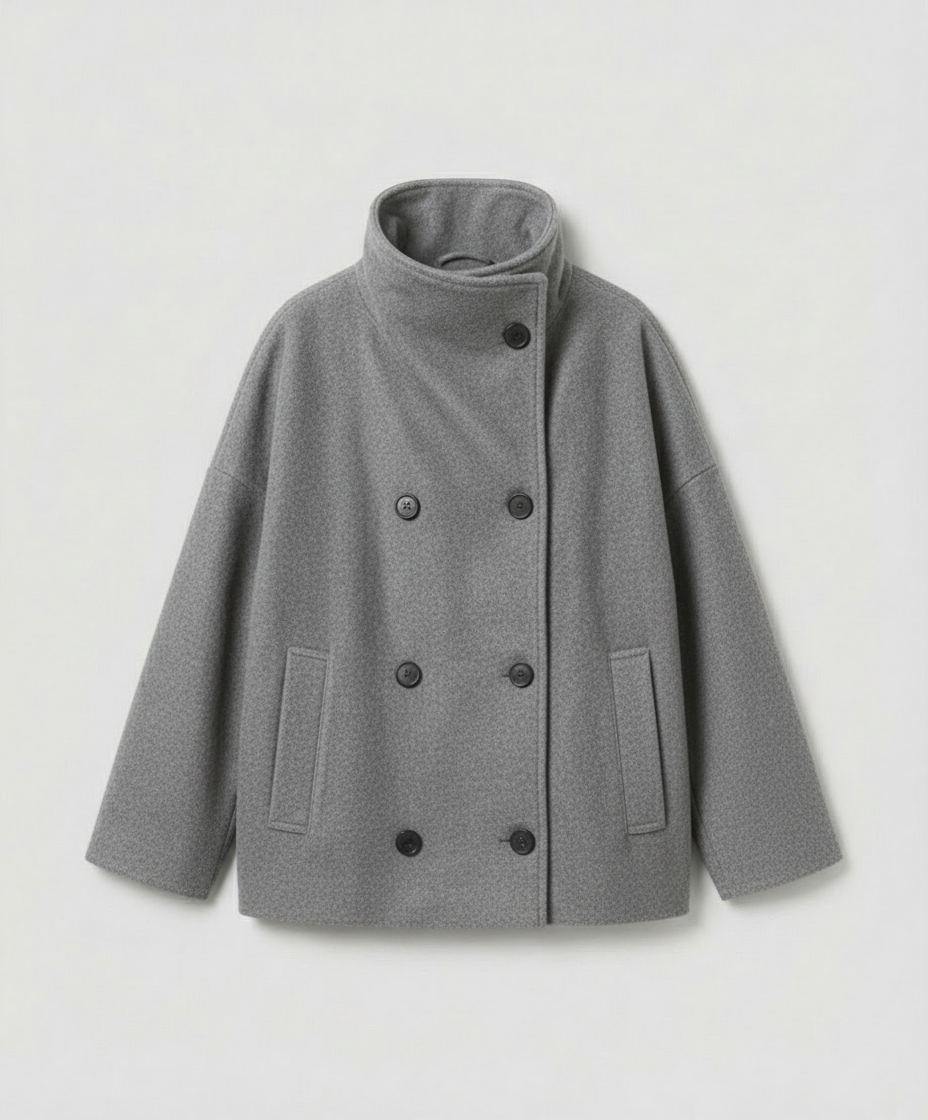 Damen Oversized Wollmantel Stehkragen