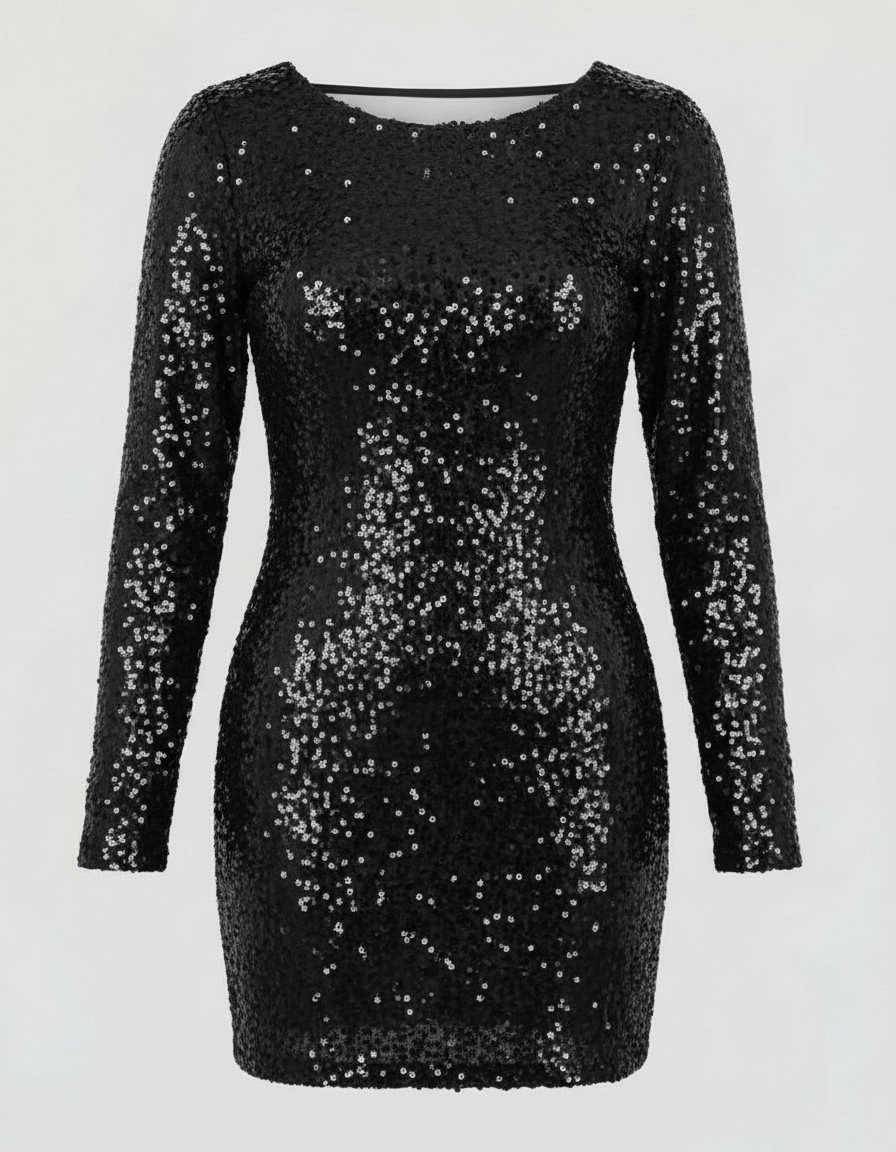 Damen Mini Langarm Kleid Festlich