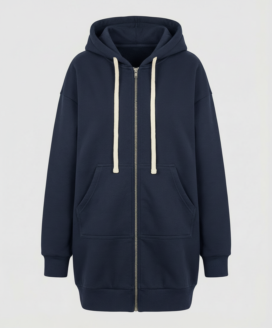 Damen Hoodie Knielang Komfort Sweatshirt