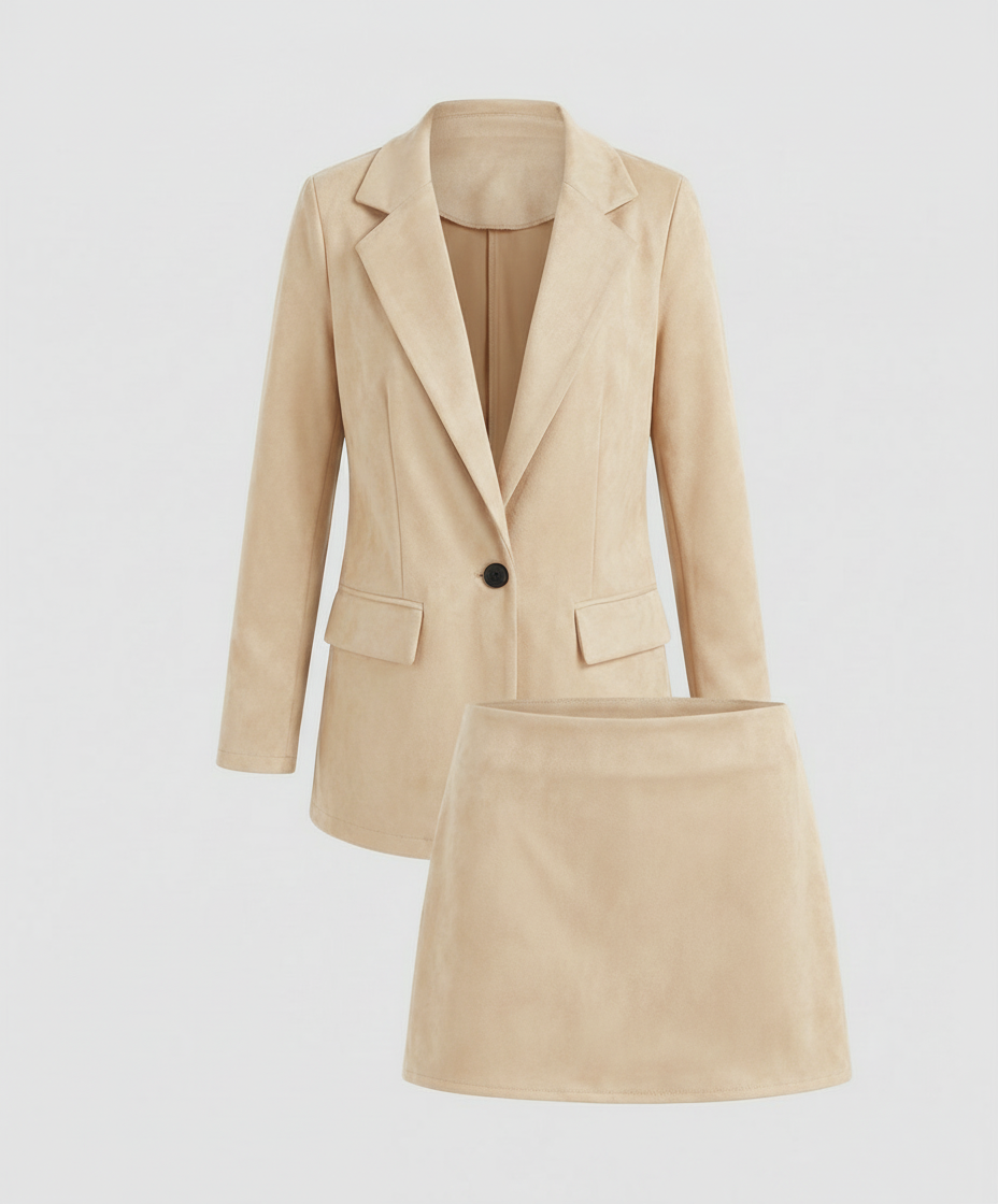 Norvielle Damen Blazer Rock Set Wildleder