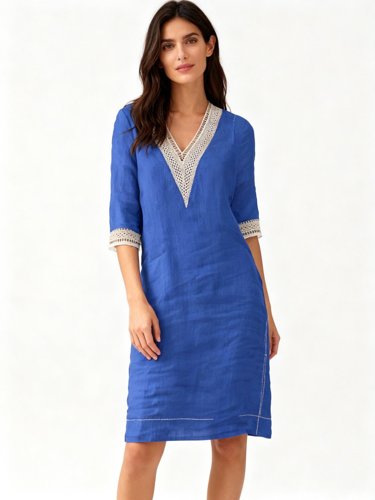 Damen Sommerkleid Langärmlig Einfarbig Regular Fit