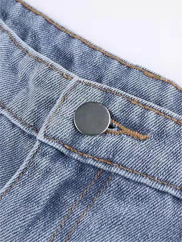 Hohe Damen-Jeans Flared mit Sternen-Applikation Vintage-Stil