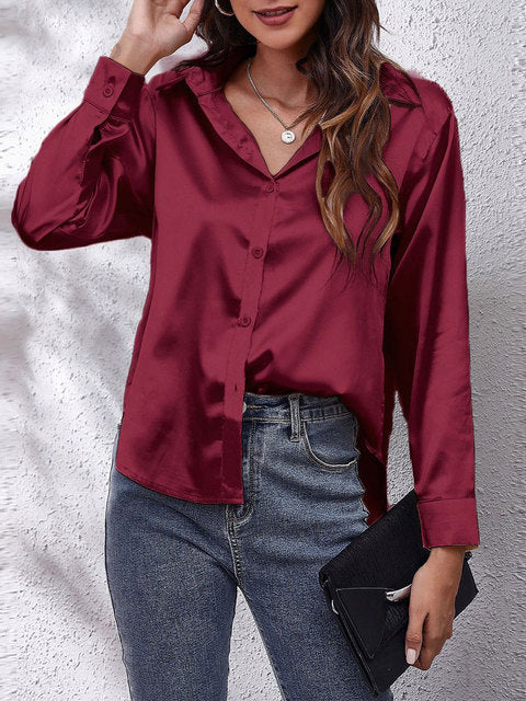 Damen Bluse Lockere Passform Knopfleiste Weiß