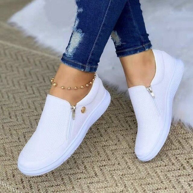 Damen Slip-On Plattformschuhe mit Reißverschluss Komfortabel