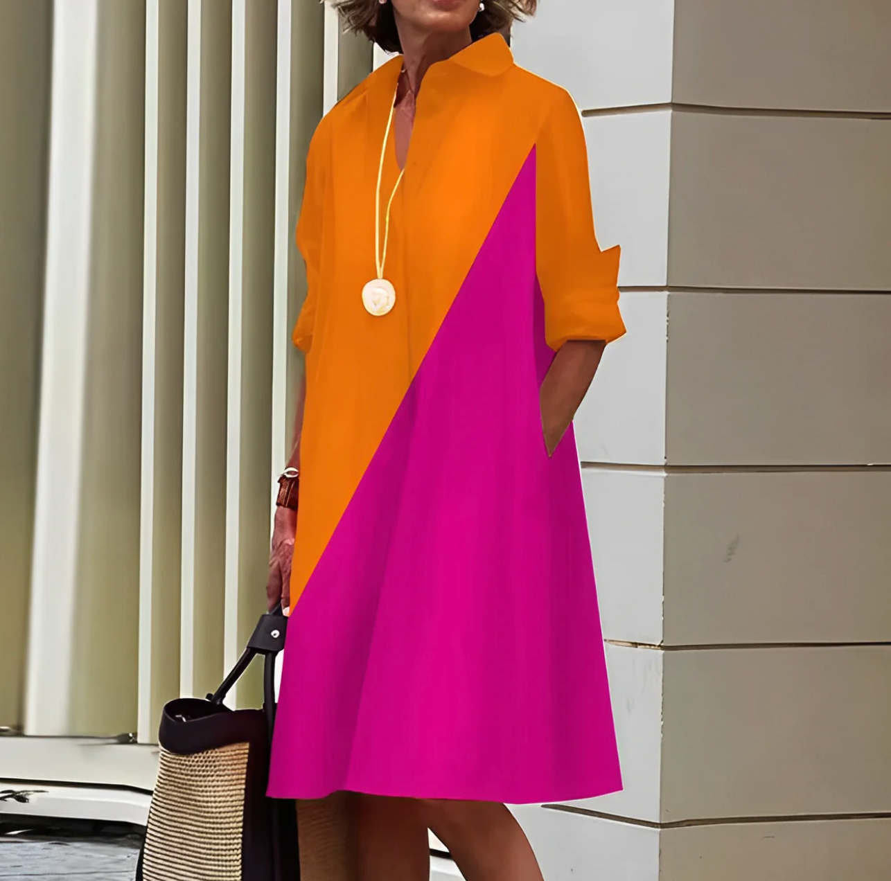 Damen Midi-Kleid Leichter Stoff Elegantes Design