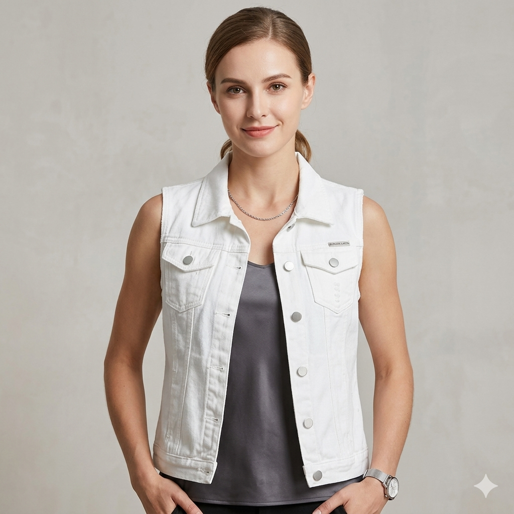 Damen Jeansweste Lässig Mit Taschen