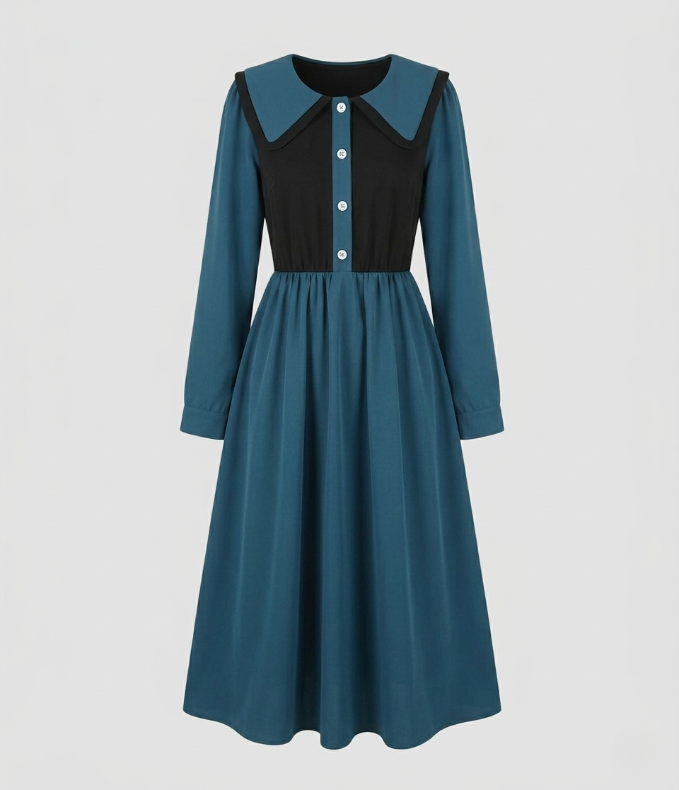 Damen Midikleid Rüschenkragen Empire