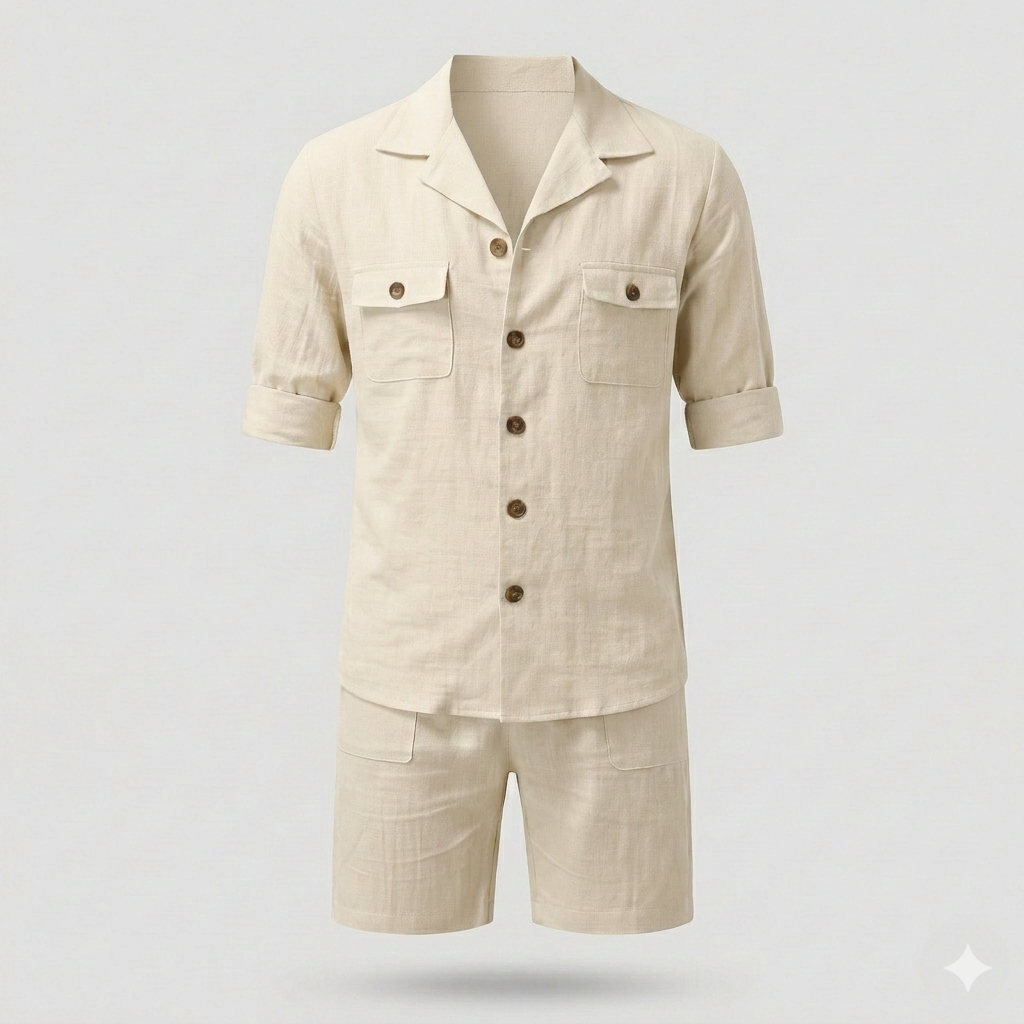 Herren Leinenanzug Modischer Schnitt Elegant Beige