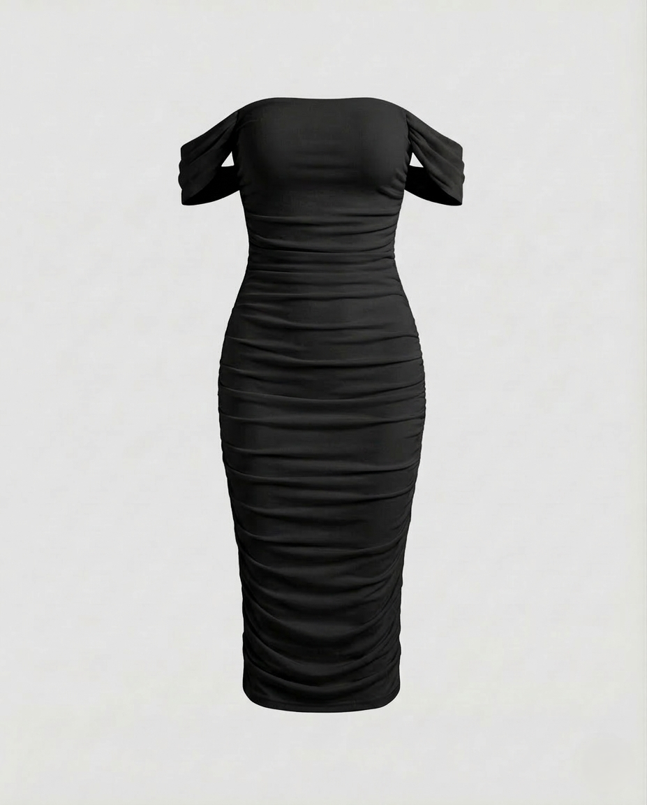 Damen Midikleid Raffung Carmen