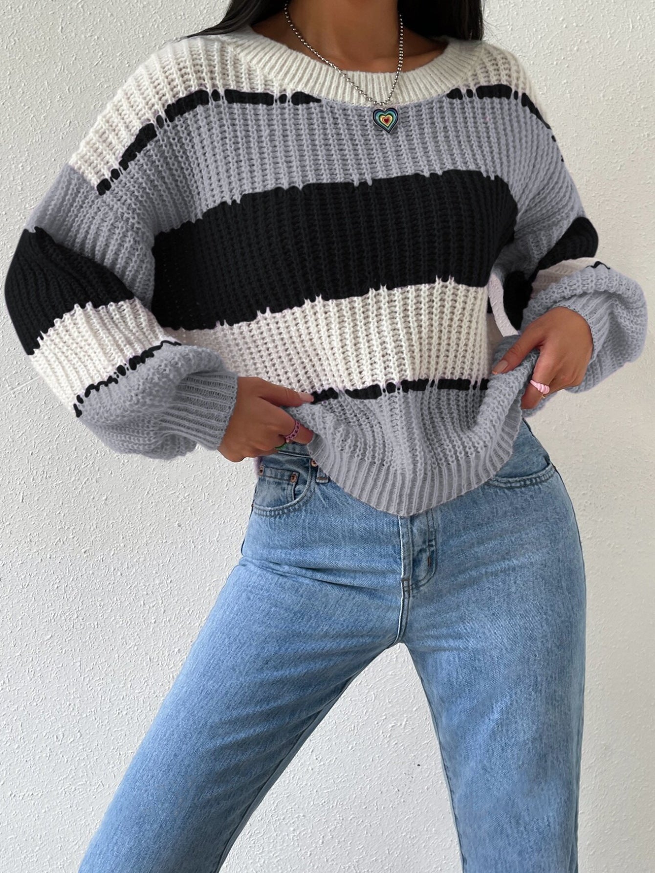 Damen Pullover Streifen Weich