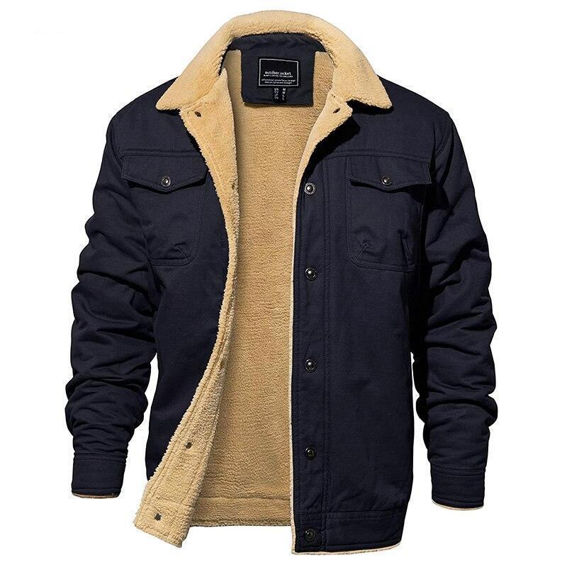 Herren Winterjacke Fleecefutter Knöpfe Reverskragen