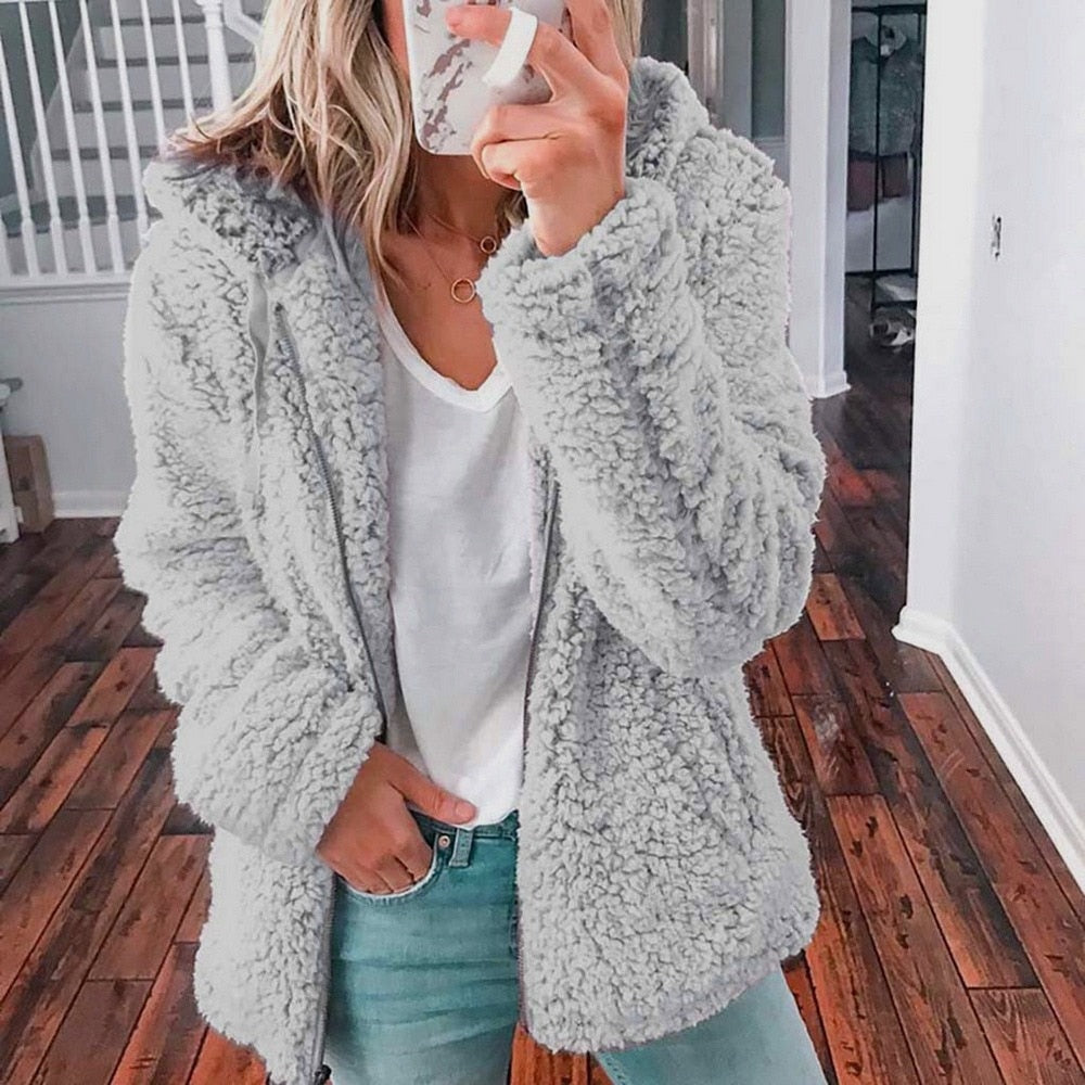 Damen Winterjacke Mit Kapuze Warm Teddylock Lockerer Schnitt