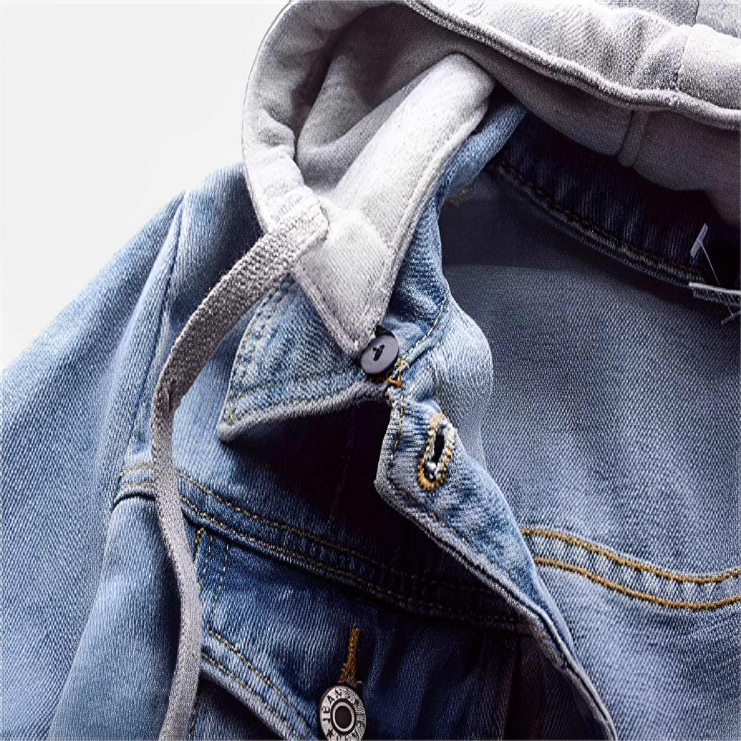 Adah Damen Lange Jeansjacke Abnehmbare Kapuze