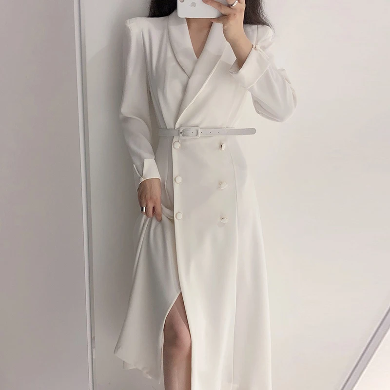 Damen Trenchcoat Doppelreihig Lang mit Gürtel