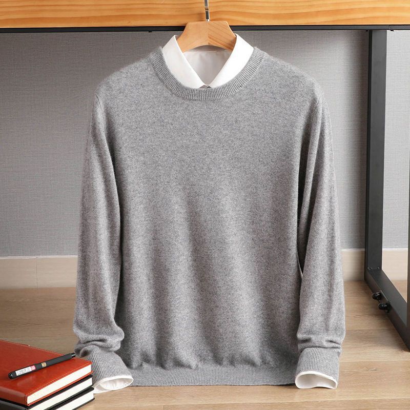 Herren Rundhals Pullover Elegantes Merino-Woll-Strickteil Anthrazit