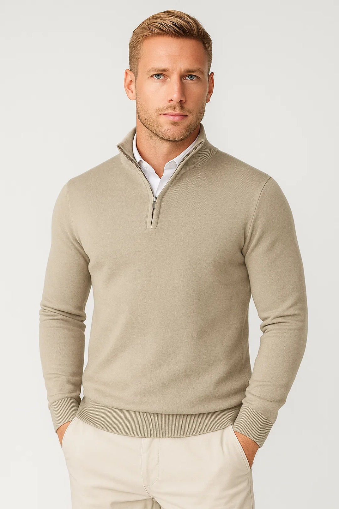Herren Pullover Halbreißverschluss Stehkragen