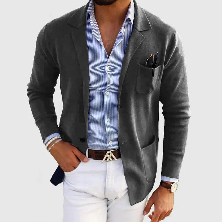 Herren-Strickjacke – mit Knöpfen – Taschen – Strickjacke – Strickjacke-Dunkelgrau-S-Chaps Herrenmode