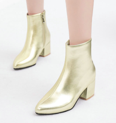 Damen Ankle Boots Spitze Blockabsatz