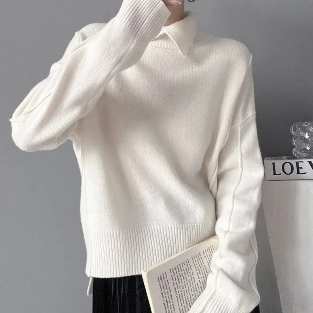 Damen Strickpullover Aprikose Himmelblau Weiß