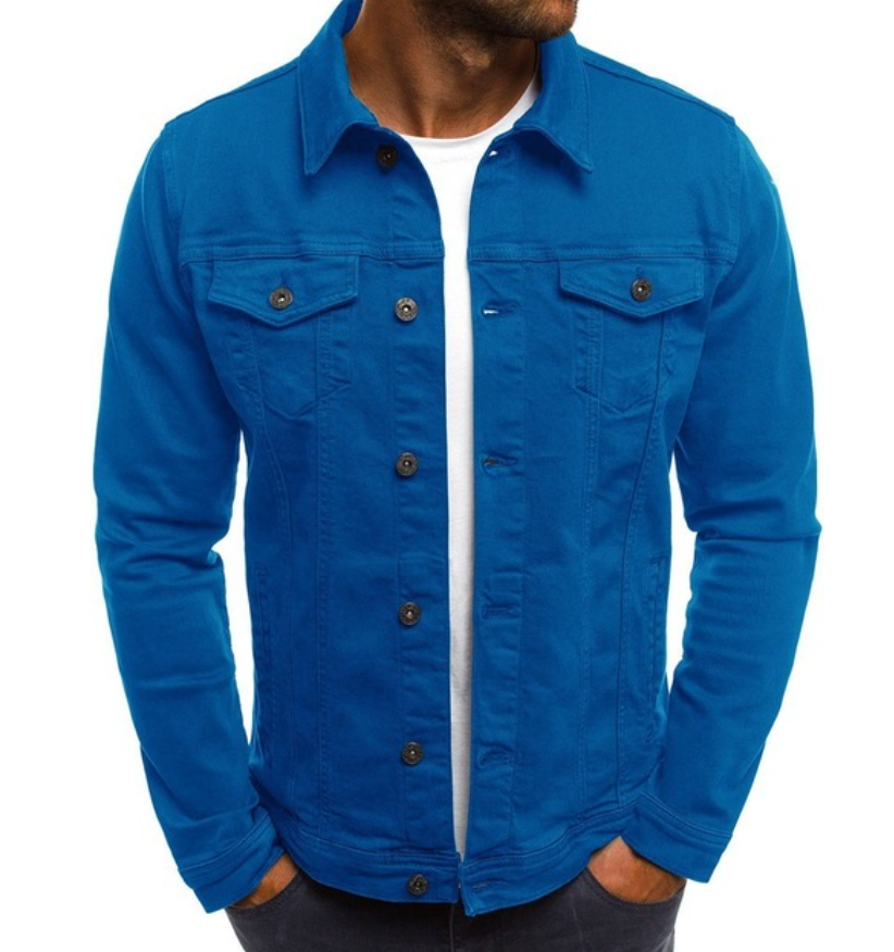 Jeansjacke - Leichte, knöpfbare Jeansjacke für Männer mit Taschen-Blau-S-Chaps Herrenmode
