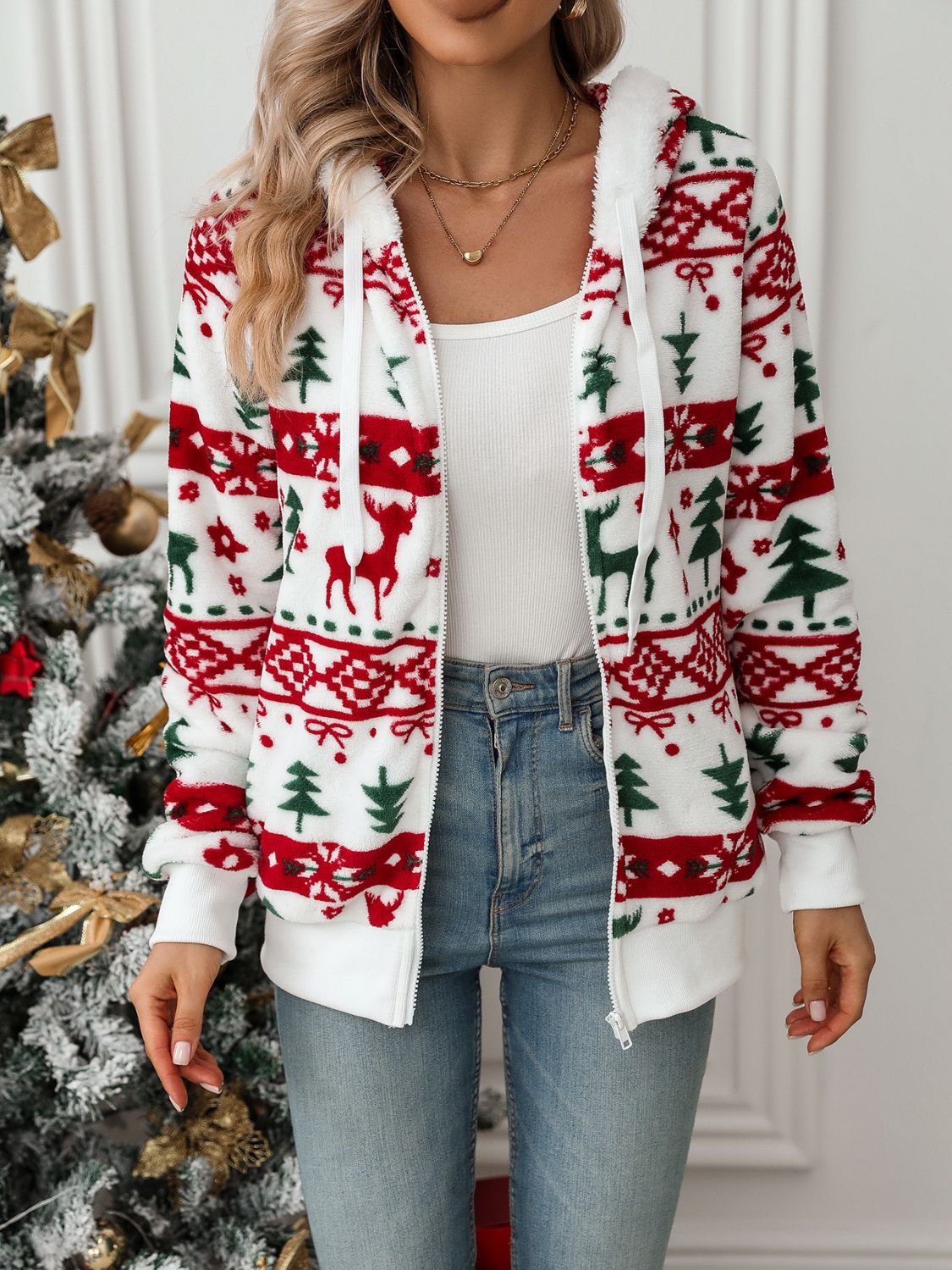 Damen Weihnachts-Hoodie Warm Festlich Rot