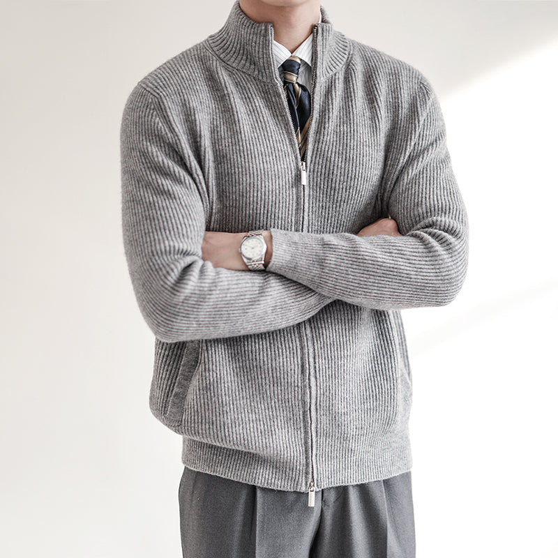 Herren Strickpullover Frühling Rippstruktur Reißverschluss Beige