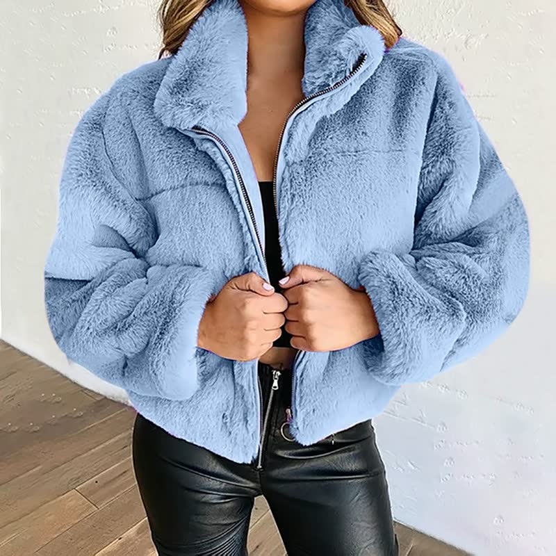 Norvielle Damen Winterjacke Teddyjacke Hochkragen Plüsch Optik