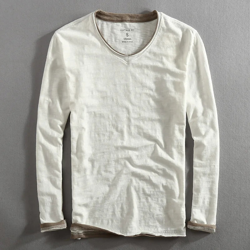Langarm-T-Shirt | Basic | Lässig | Langarm-Shirts | Herrenbekleidung-Weiß-S-Chaps Herrenmode