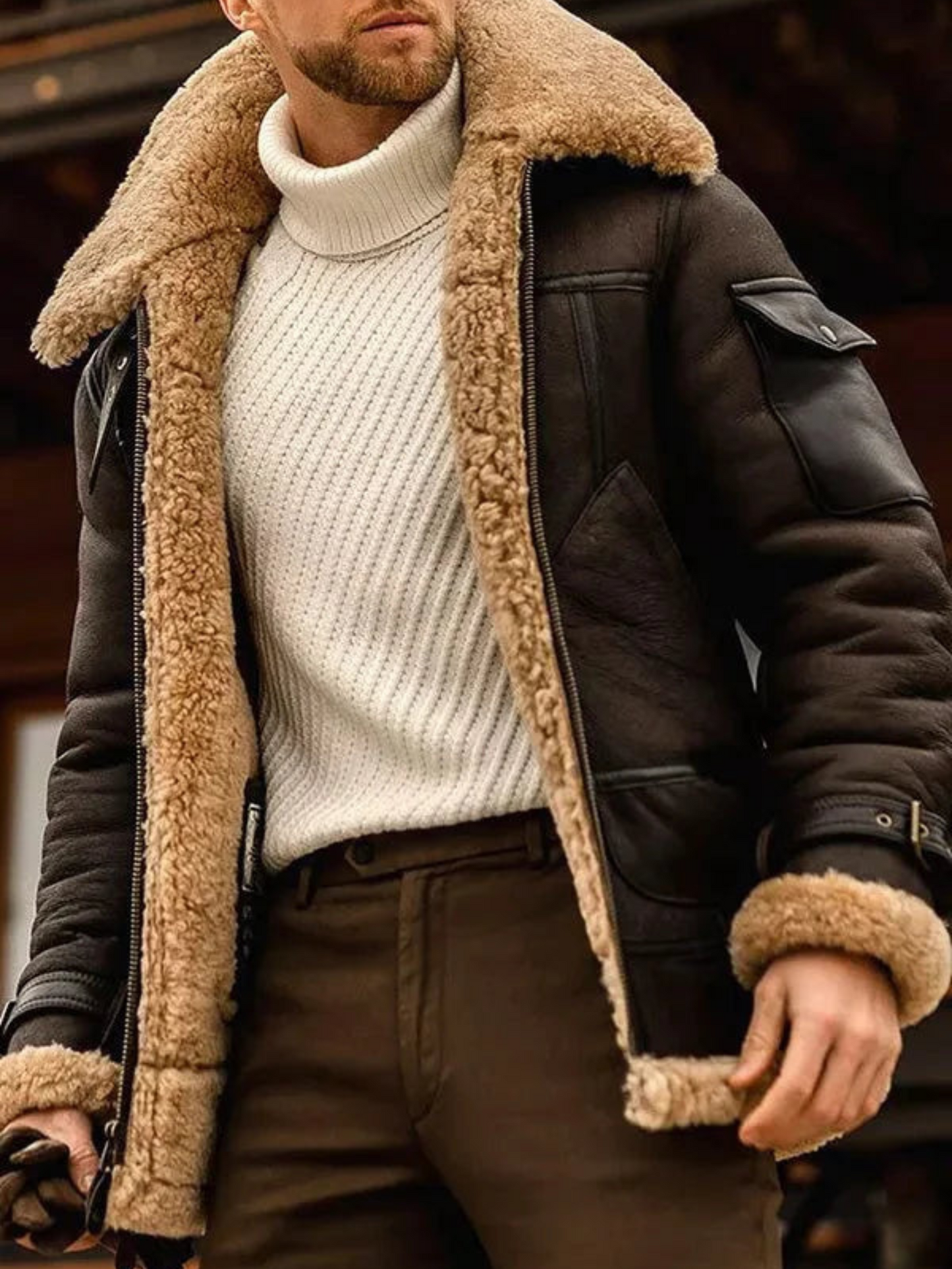 Herren Lederjacke Reguläre Passform