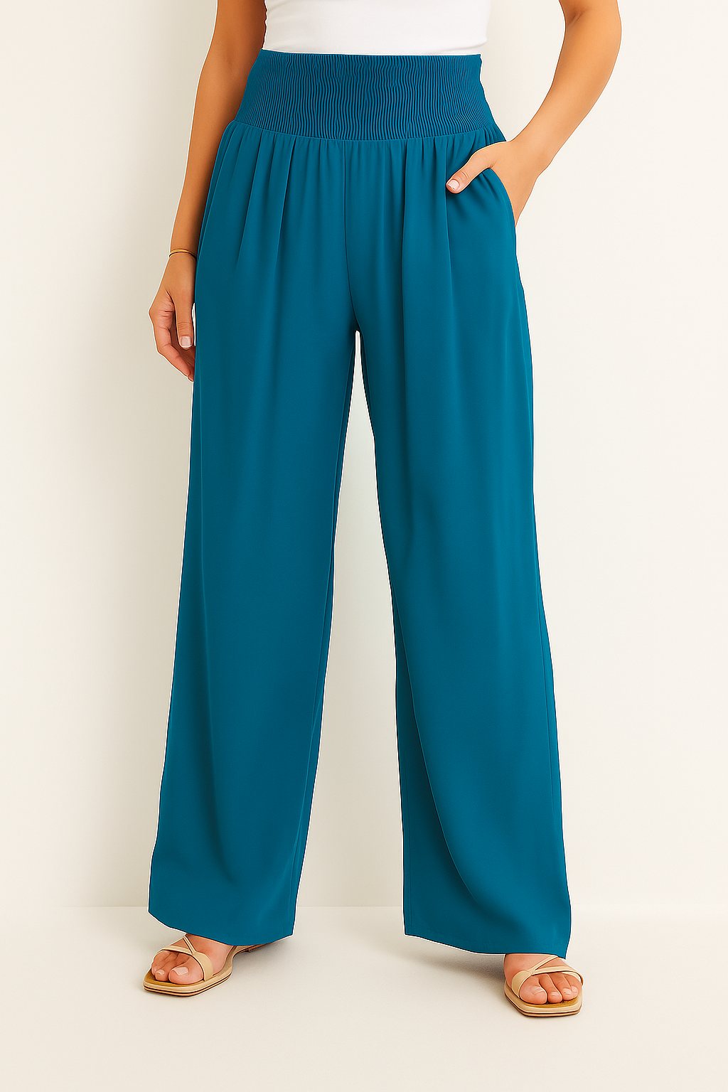 Norvielle Damen Sommerhose Elastischer High-Waist-Bund