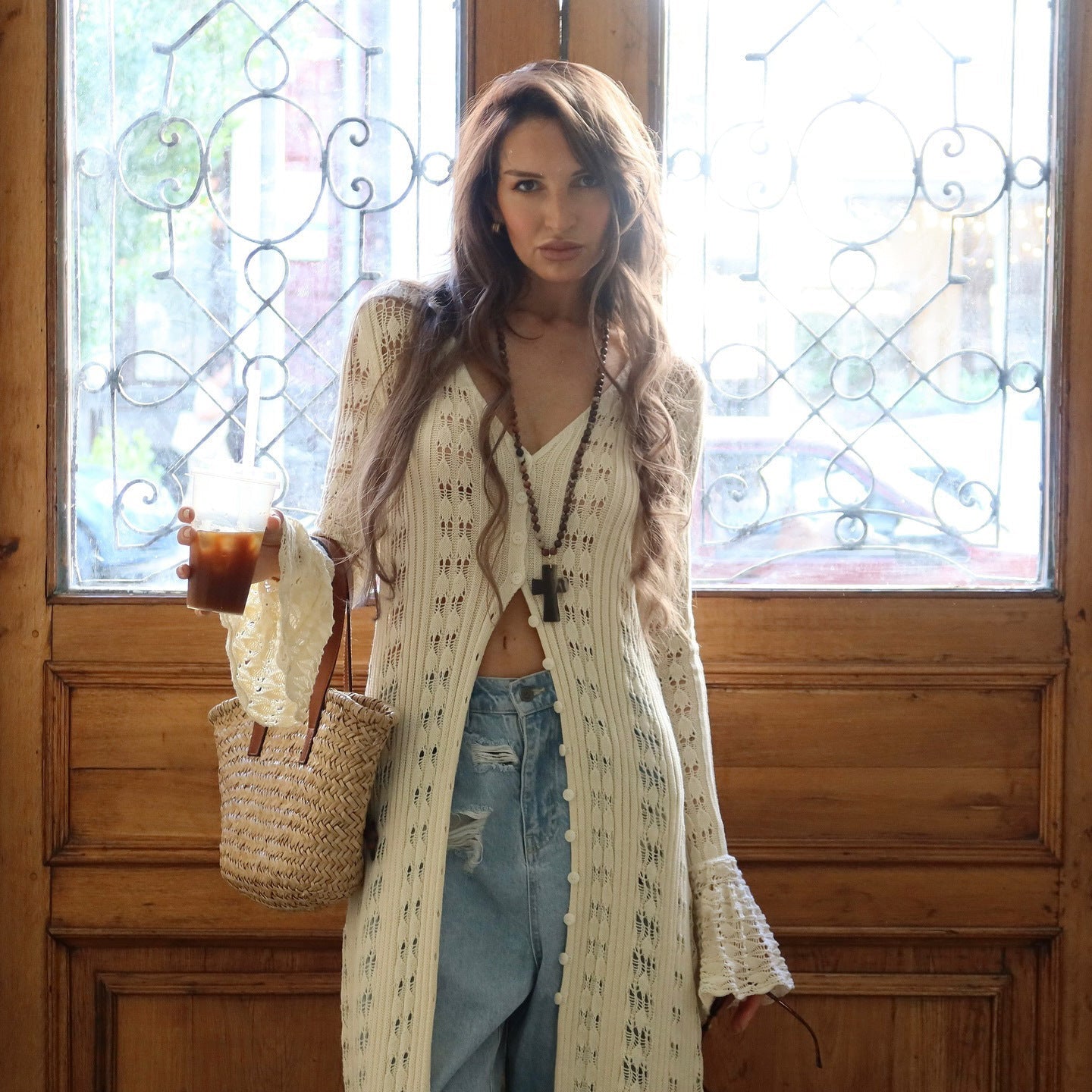 Damen Cardigan Lang Boho Chic Baumwolle
