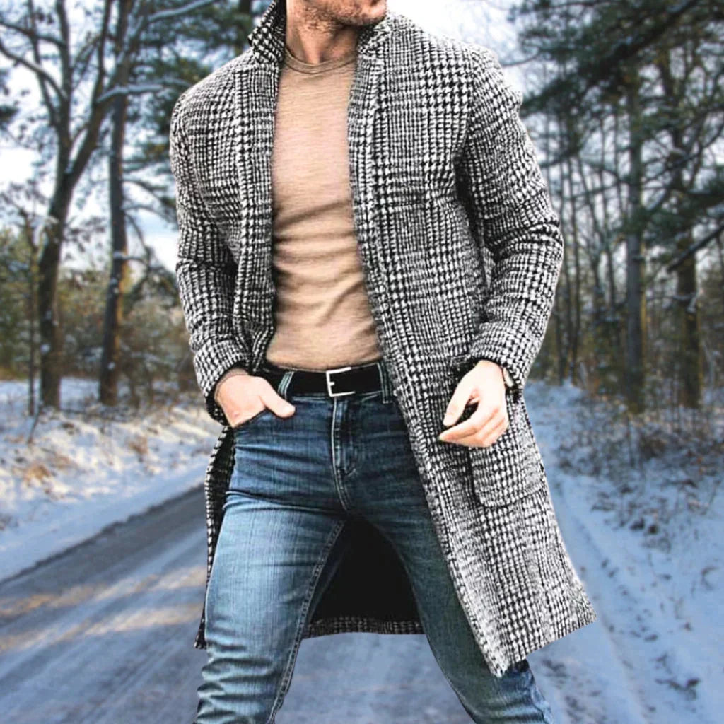 Herren Karierter Mantel Mittellang Polyester