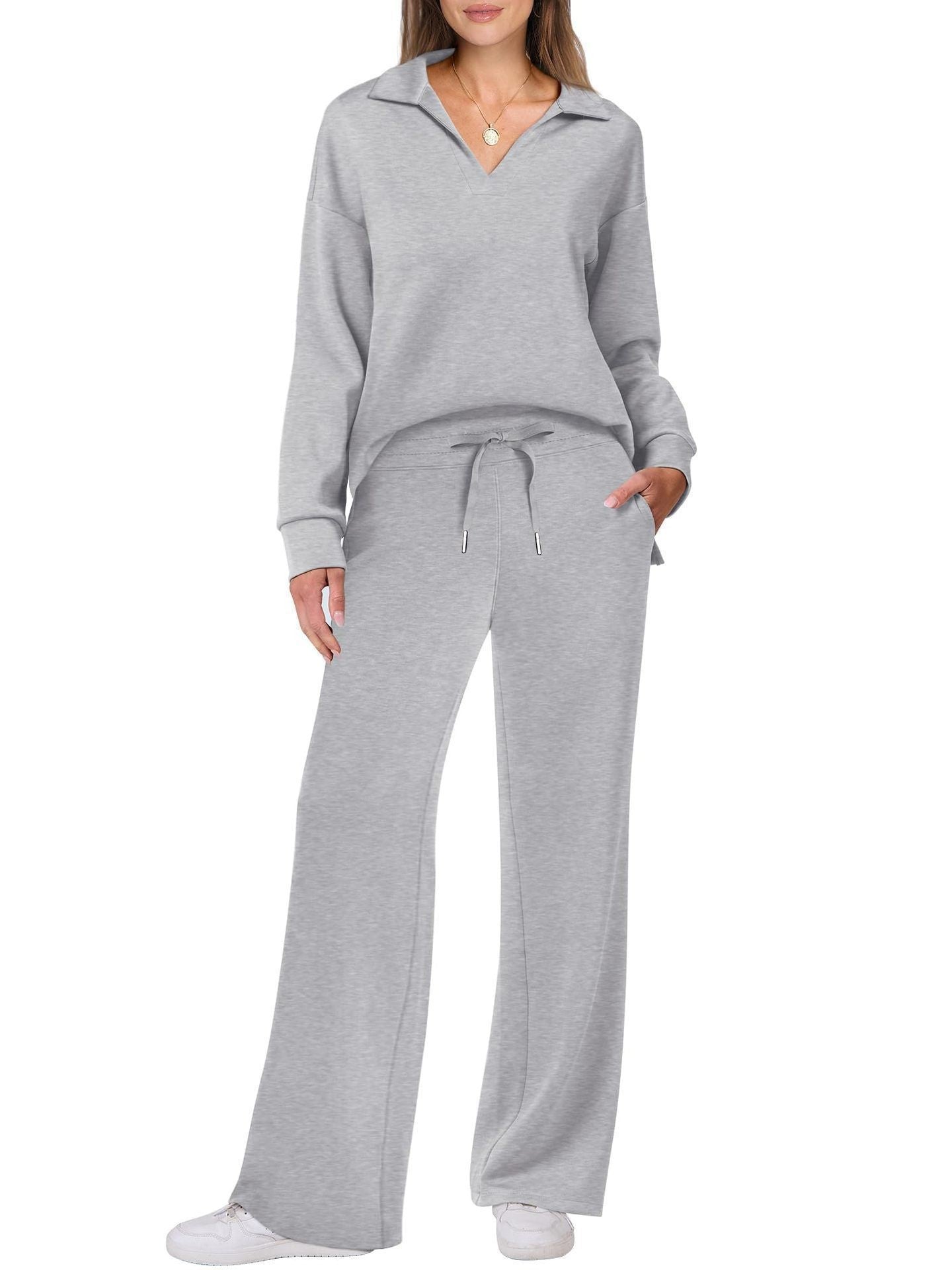 Damen Freizeitanzug mit Reißverschluss-Pullover und weite Hose