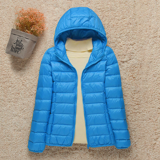 Hellblaue Kapuzenjacke für Damen, Leichtgewicht