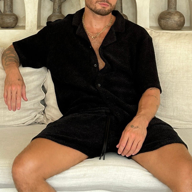 Herren Waffelstrick Set Hemd und Shorts
