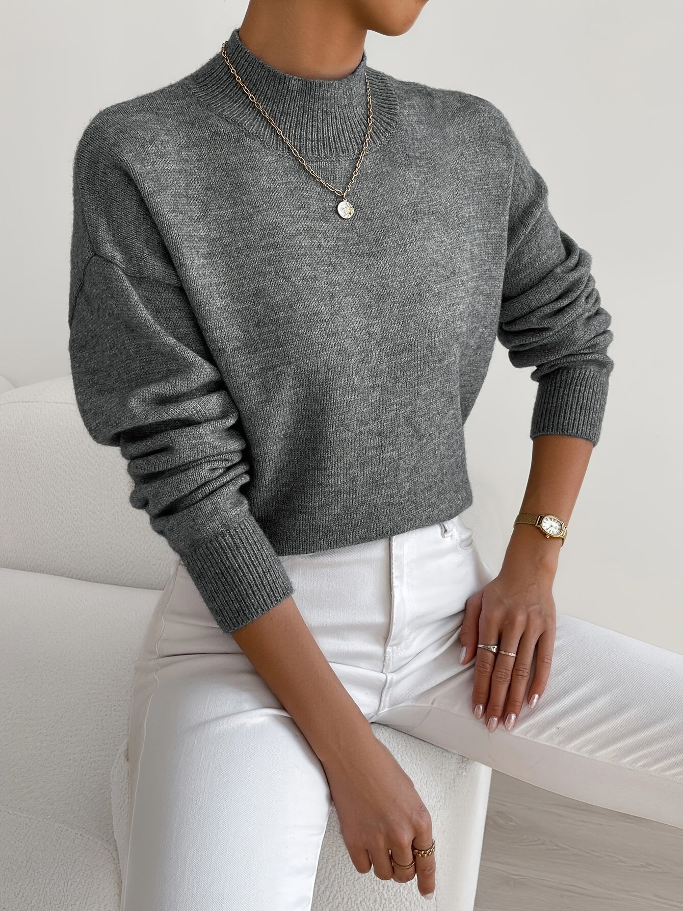 Damen Strickpullover Rollkragen Warm Elegantes Design