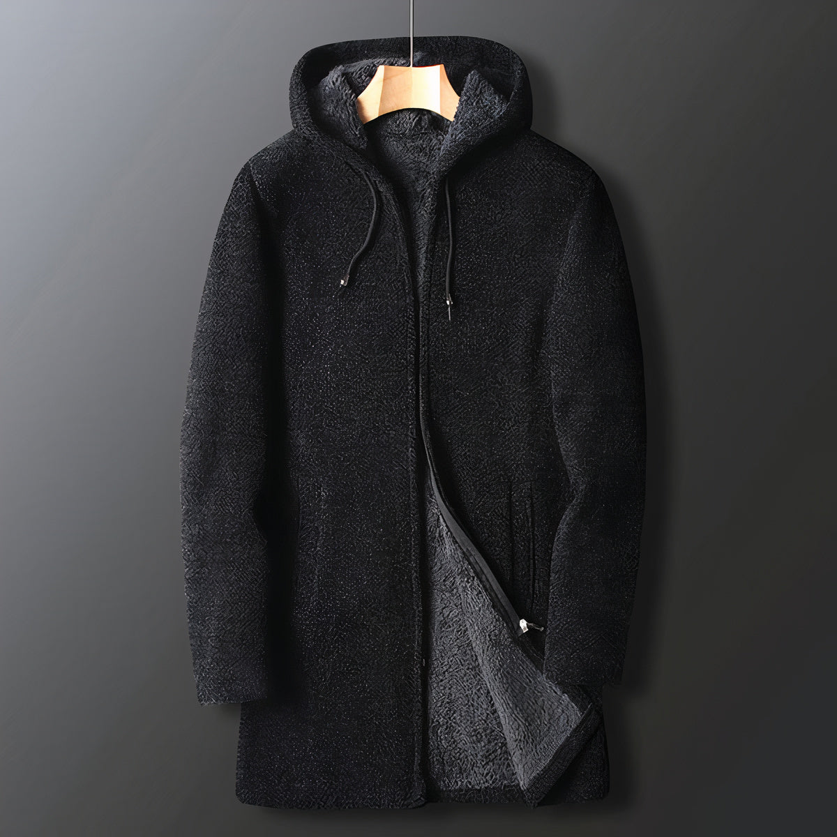 Herren Plüschjacke Kapuze Reißverschluss Warm Teddy-Fleece