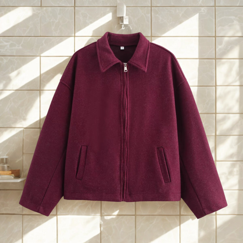 Damen Kurzjacke Boxy Fit Reißverschluss Spitzkragen