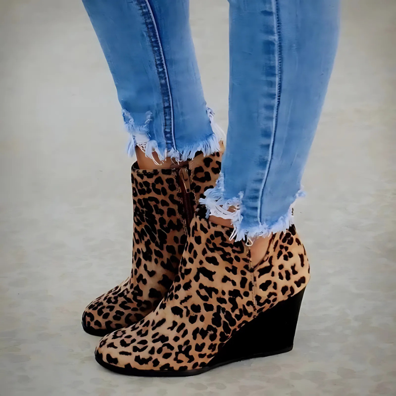 Stiefeletten Damen Wildleder-Optik Keilabsatz Seitenreißverschluss