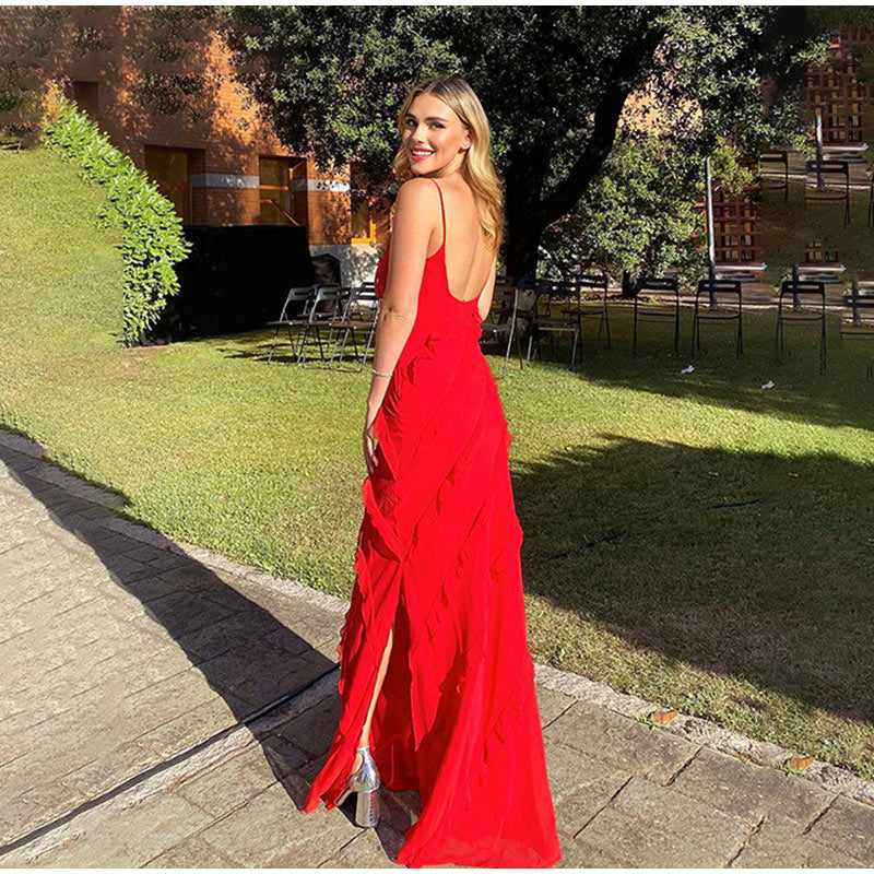 Damen Ärmelloses Maxikleid Rüschen