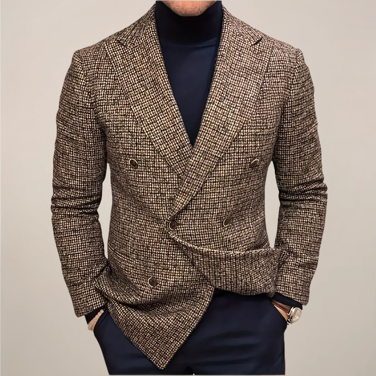 Herren Slim Fit Doppelreiher Blazer Kariert