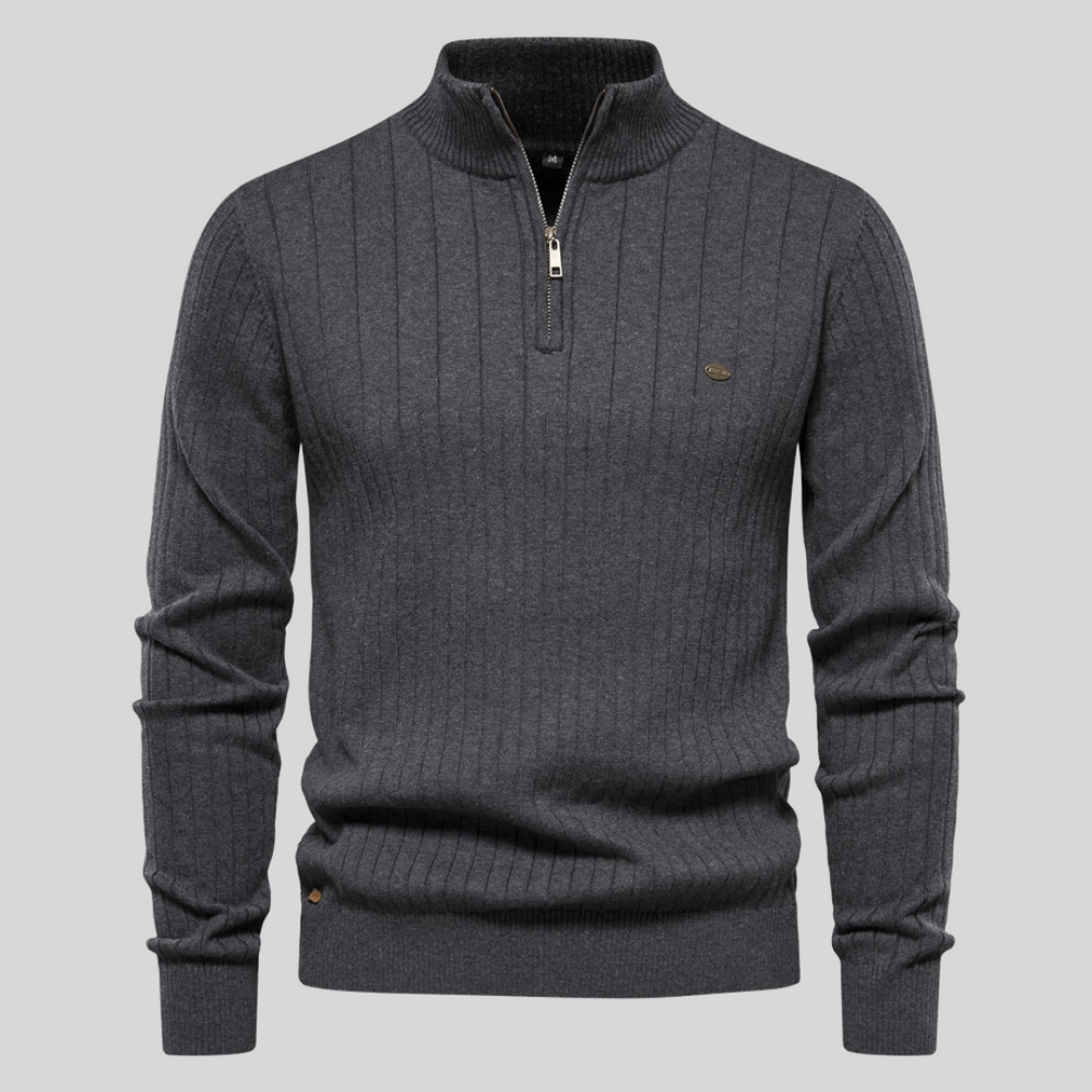 Herren Frühlingspullover Rippstrick Half-Zip