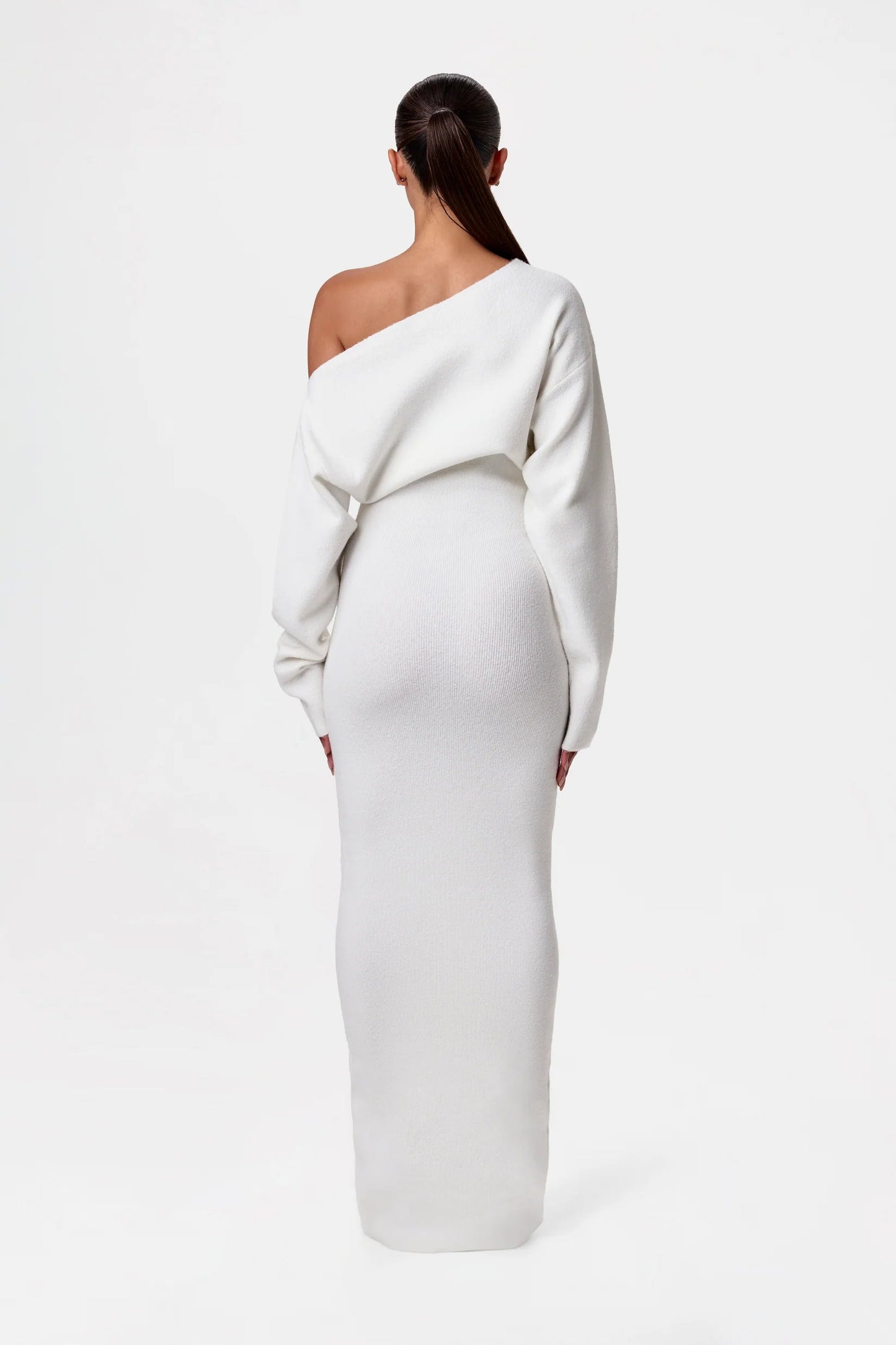 Serenya Damen Off-Shoulder Strickkleid Figurbetonter Maxikleid