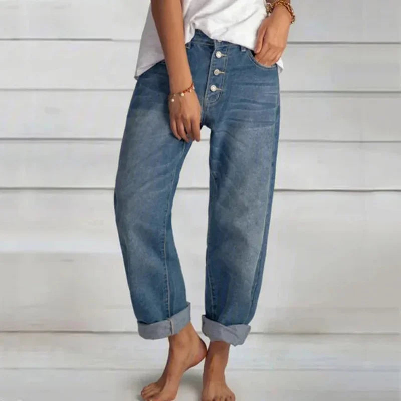 Damen Frühlingsjeans Knopfleiste Entspannte Passform