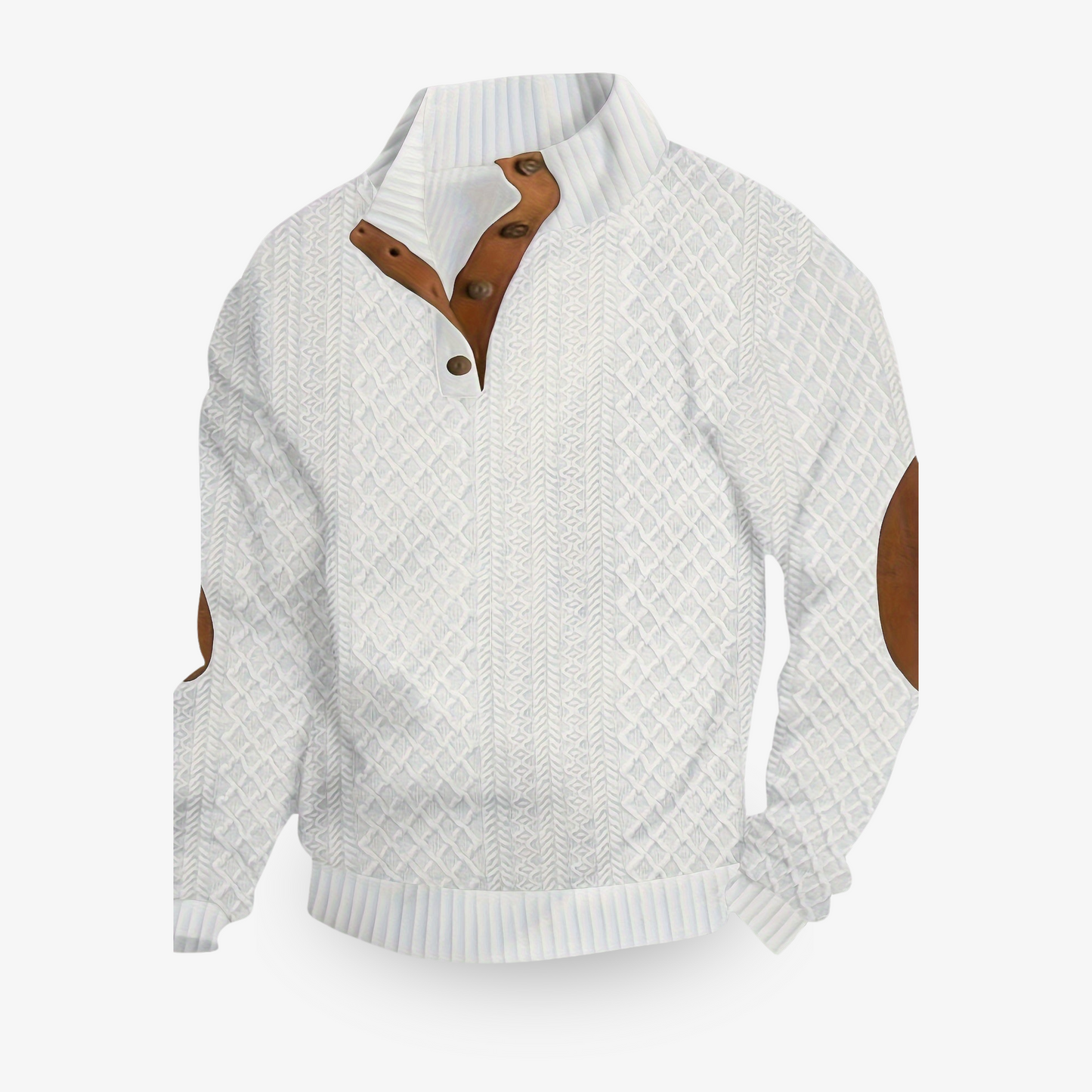Herren Strickpullover halbgeknöpft Struktur Optik Beige