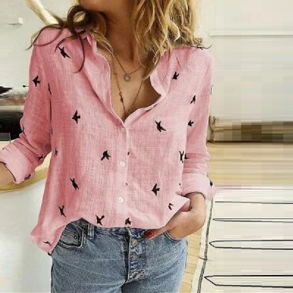 Damen Langarm Bluse mit Knöpfen Elegantes Design